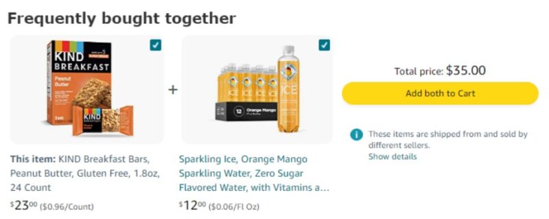 "Screenshot of Amazon's 'Frequently Bought Together' section, showcasing products commonly purchased in combination, indicating potential bundle ideas